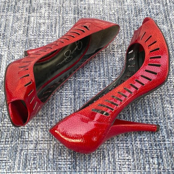 Jessica Simpson Shoes - Jessica Simpson Women Heel Red Leather Upper Shoes Open Toe Pump Size 37 6.5US